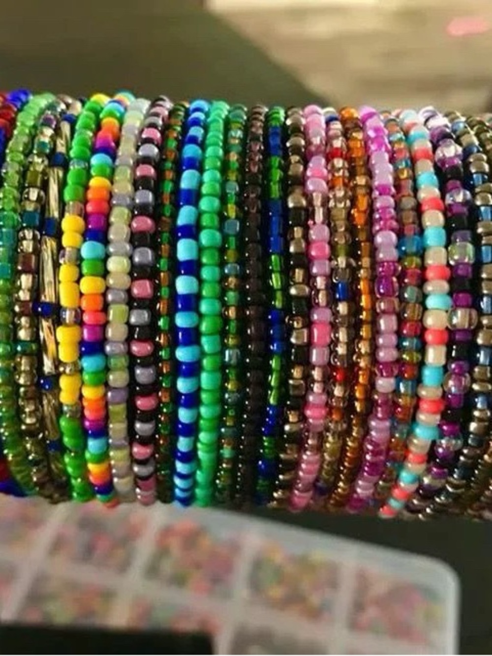 5 Colorful Seed Bead Stackable Bracelets - Multicolor
